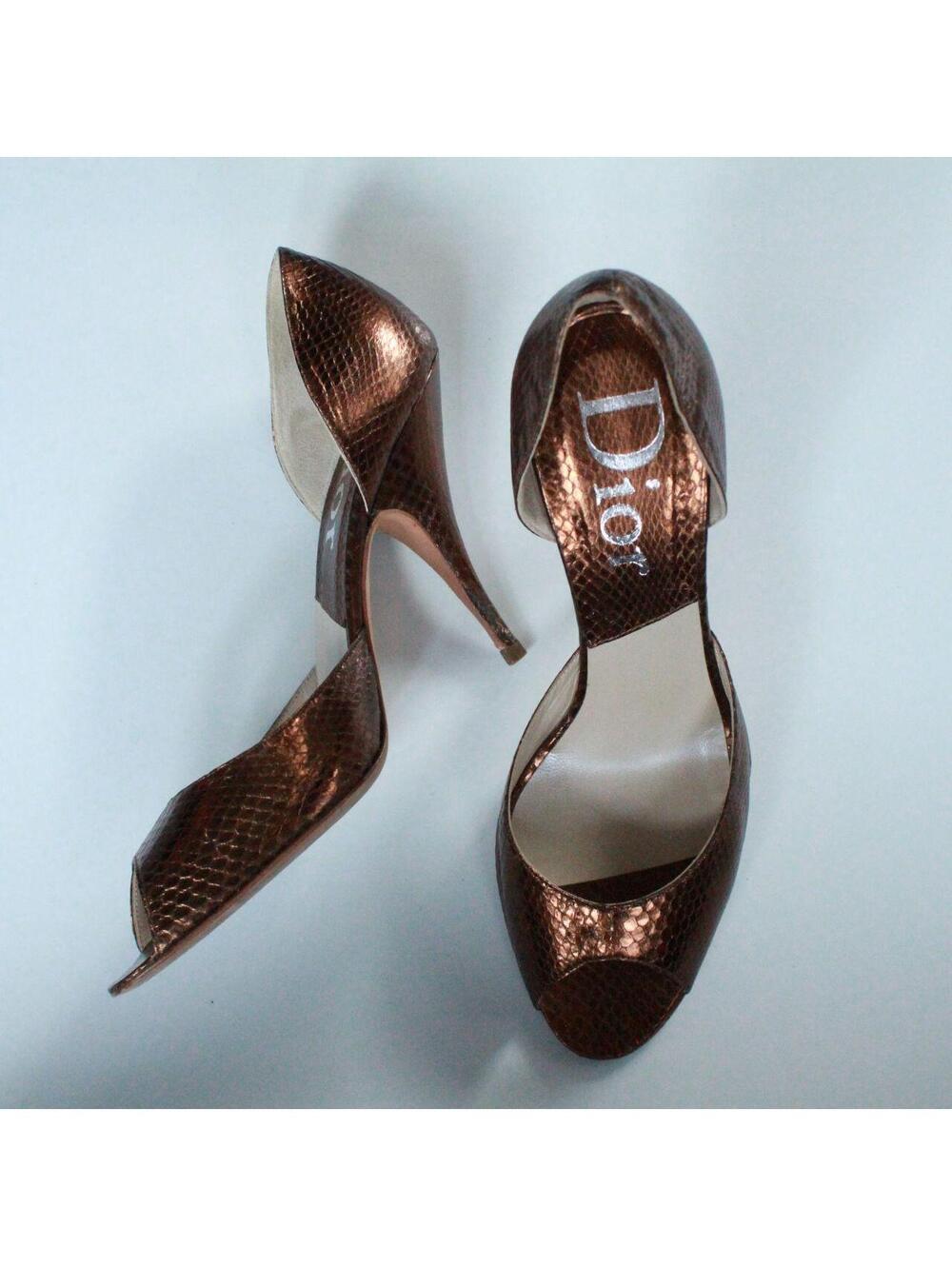 christian dior metallic bronze peep toe slingback heels